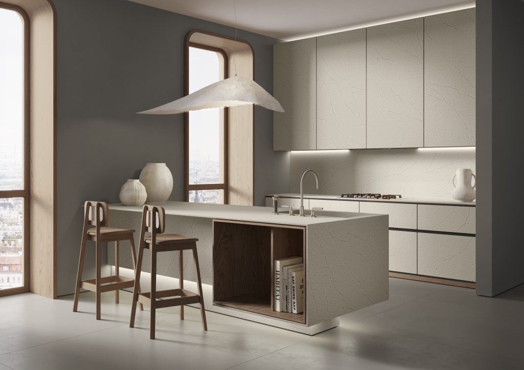 agglomerati di quarzo-cucina bianca e grigia